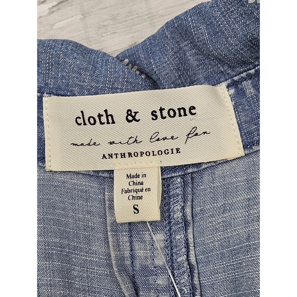 Cloth Stone Anthropologie Womens Small Chambray Button Up Shirt Geo Print - Picture 7 of 9